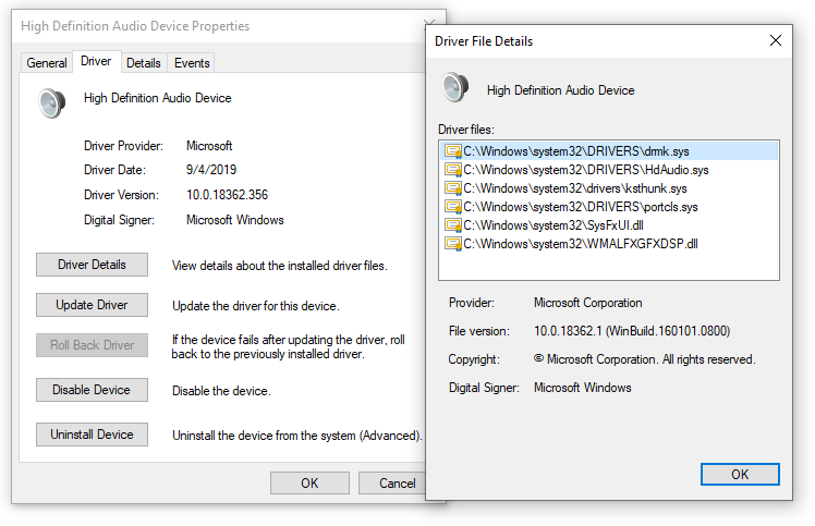 Audio driver with Device Manager