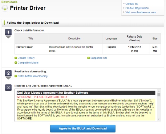 Agree EULA and Download printer driver