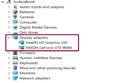 Display adapters for Graphics fix on Windows in Device manager