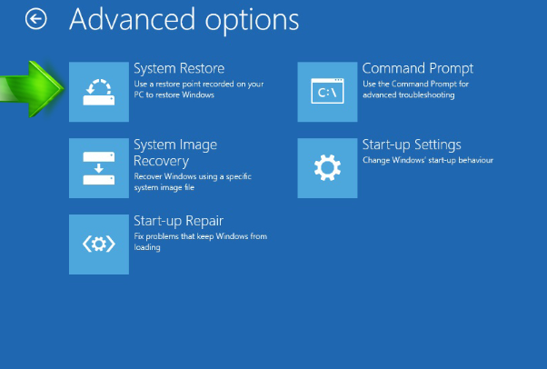 System Restore select for Windows BSOD Troubleshoot