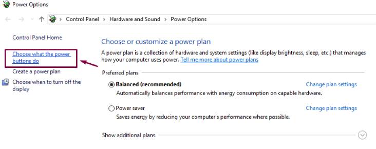 Choose what the power buttons do from power option