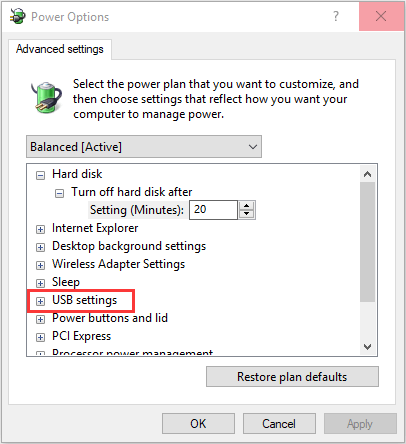 Disable the selective suspend settings -5