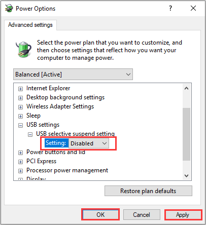 Disable the selective suspend settings -6