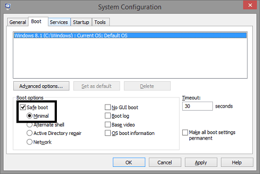 Run Your PC in Safe Mode - Click on safe boot