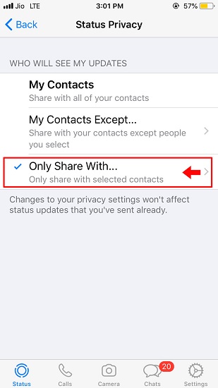 Steps to show WhatsApp status to selected someone-1