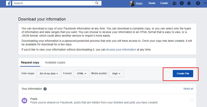 Download Information of Your Facebook Account on desktop-5
