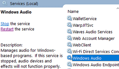 Look for ‘Windows Audio