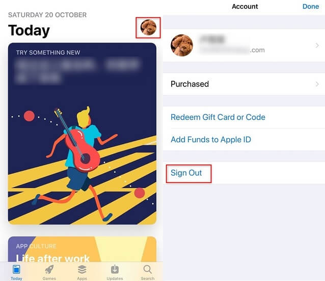 sign out from existing Apple ID