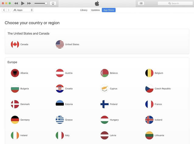 select country in itunes