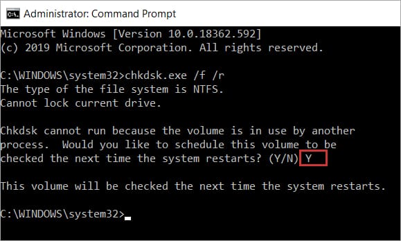 choose Y after scannow in cmd