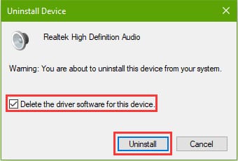 Mark Delete the driver software for this device