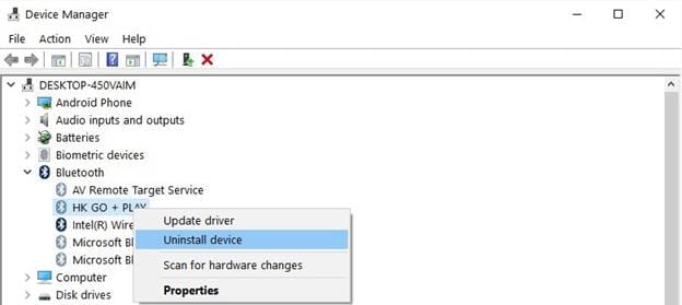 uninstall device from device manager