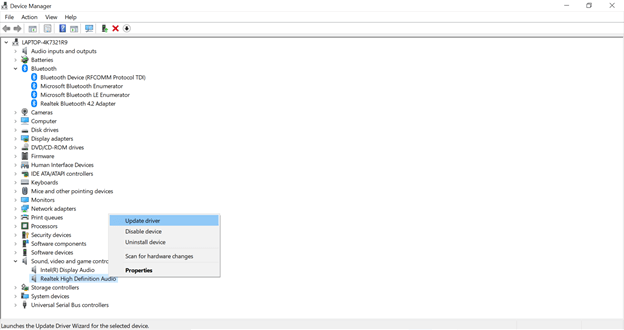 Right-click the hardware and select Update Driver