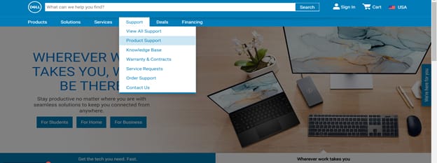 Support tab and select Product Support from dell official site