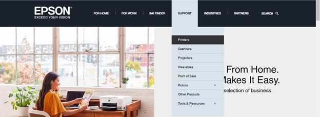 Support tab and select Printers from epson official website