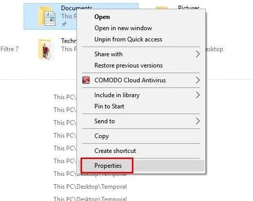 select Properties and choose security permissions