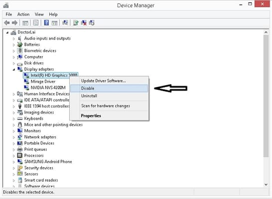 Disable Intel HD Graphics driver