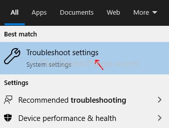 troubleshoot setting from Windows search box