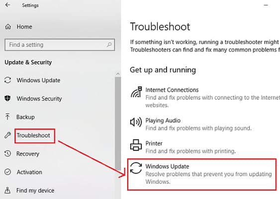 troubleshoot windows update
