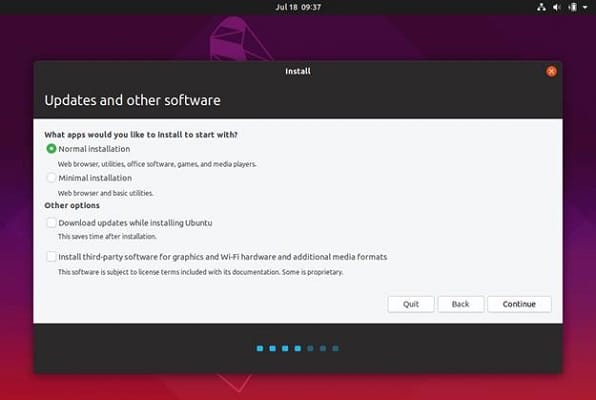 Click the Continue button from Updates and other software in ubuntu