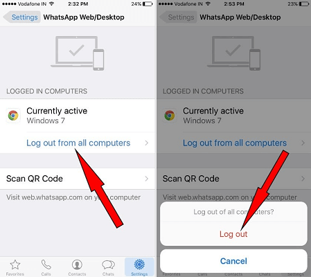 logout whatsapp from iPhone