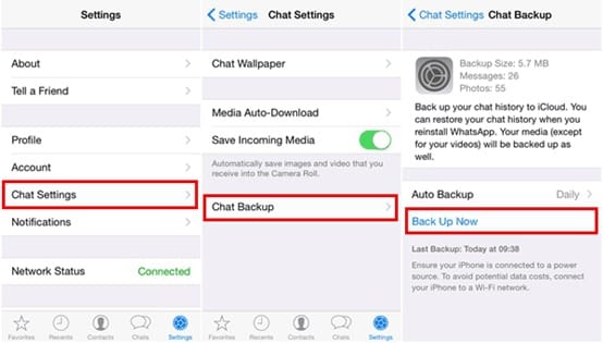 select the Back Up Now option to create a backup of your chats on iCloud