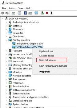 Uninstall device from the menu that you see on the screen Uninstall device from the menu that you see on the screen