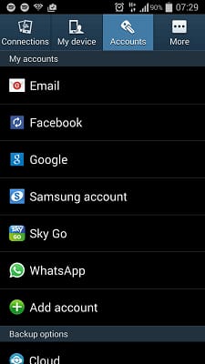 phone Settings and select Account