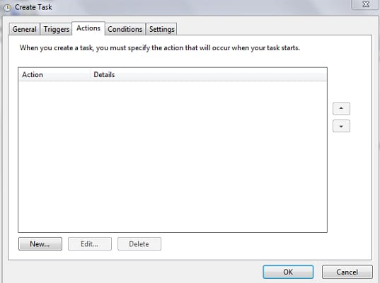 action tab for create new task