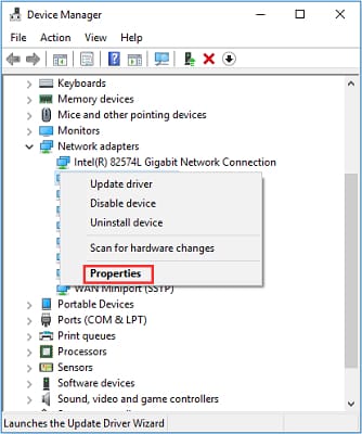 right click on network adapter then choose properties