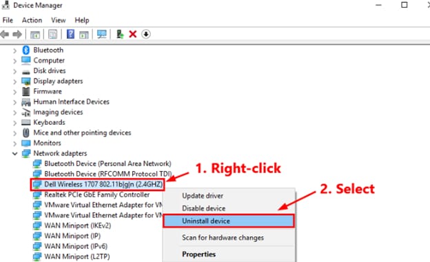 Uninstall wireless device driver