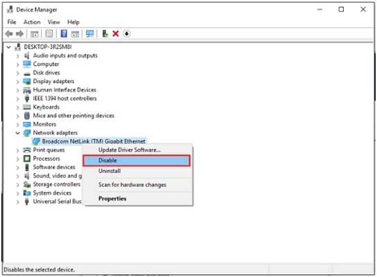 fatal bus error on broadcom ethernet controller