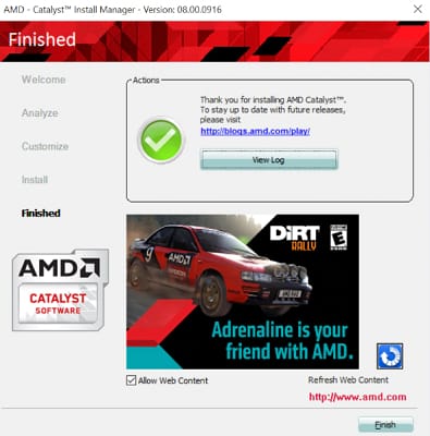 AMD catalyst driver installation successful