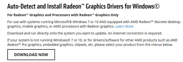 auto detects the AMD driver on Windows