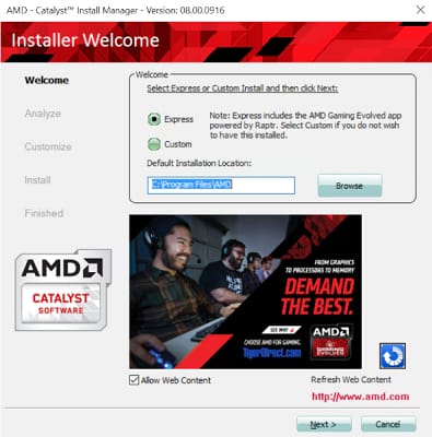choose the installation location for amd driver