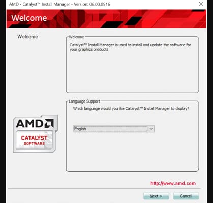 select language support for AMD driver