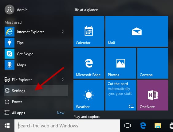click on setting from start menu