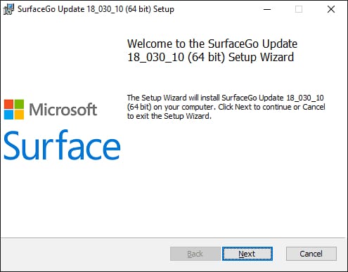 microsoft surface installation window appears