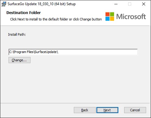 microsoft surfaceGo installation path