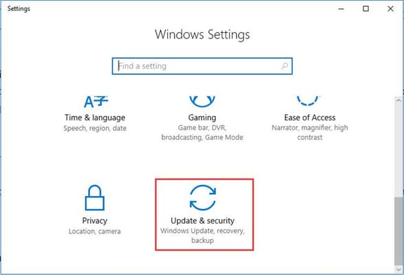 update & security from windows setting