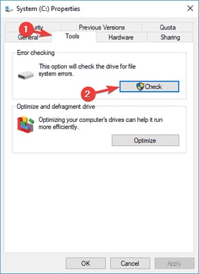 error checking from system properties