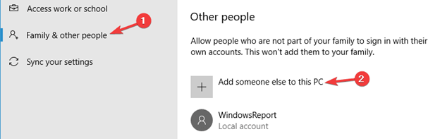 Add someone else to this PC