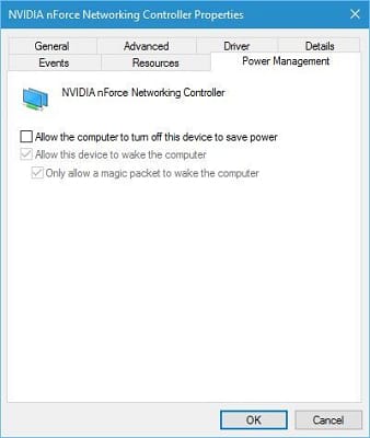 check allow the computer to turn off this device to save power