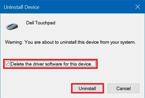 uninstall touchpad device driver