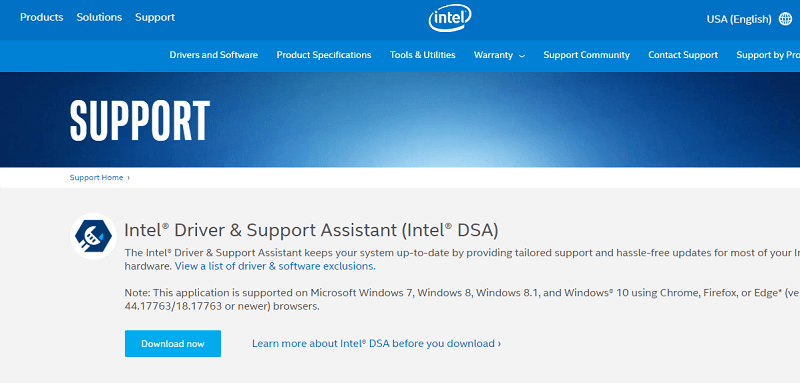 Download Drivers through Intel Driver & Support Assistant