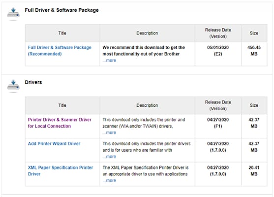 brother printer driver package