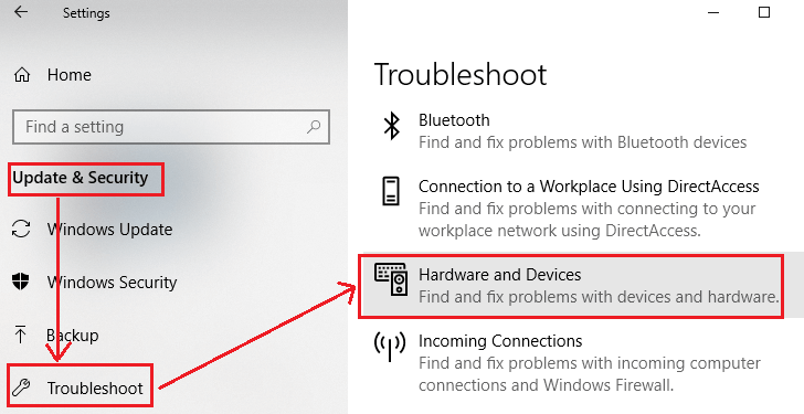 Run the troubleshooter for hardware and devices