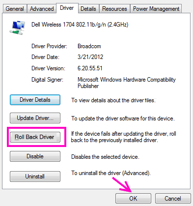 Roll back the network updater driver-1