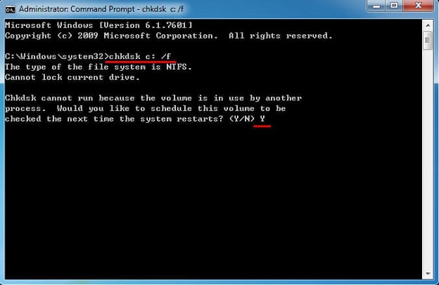 chkdsk slash f command