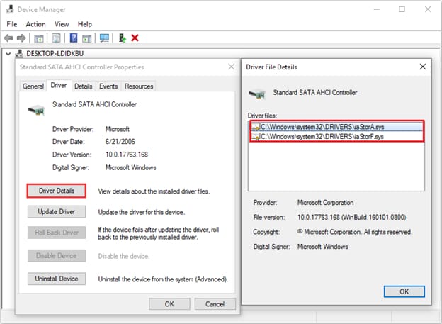 SATA AHCI Controller driver details